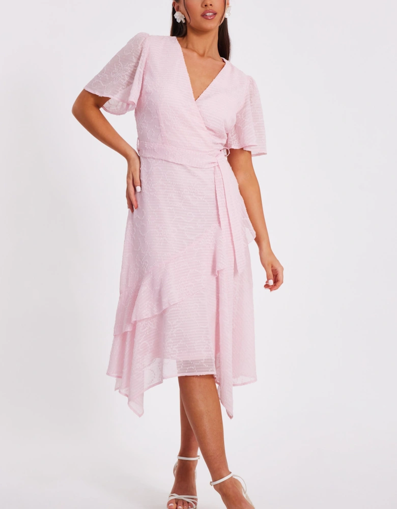 Pale Pink Petite Textured Chiffon Midi Dress