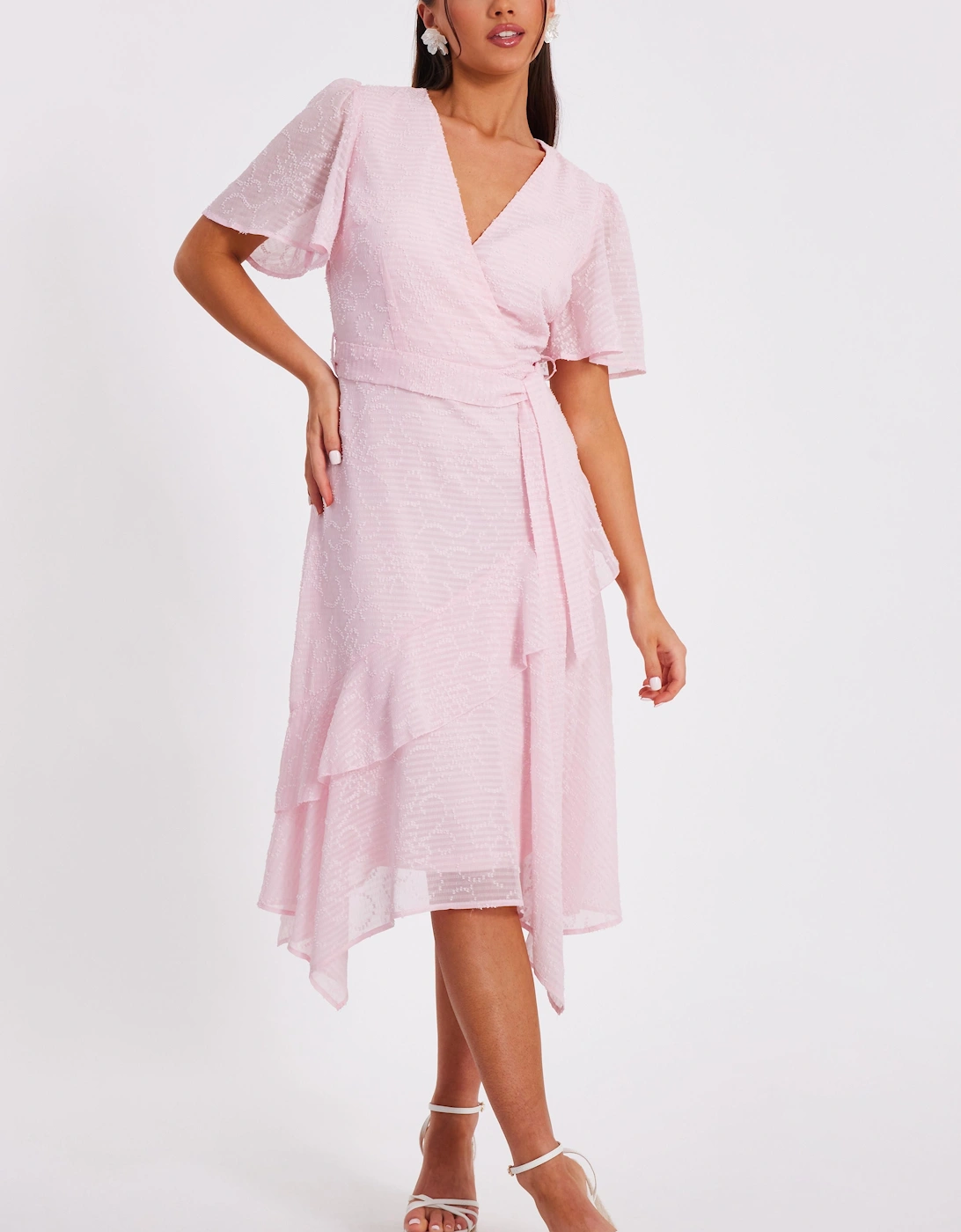 Pale Pink Petite Textured Chiffon Midi Dress, 2 of 1