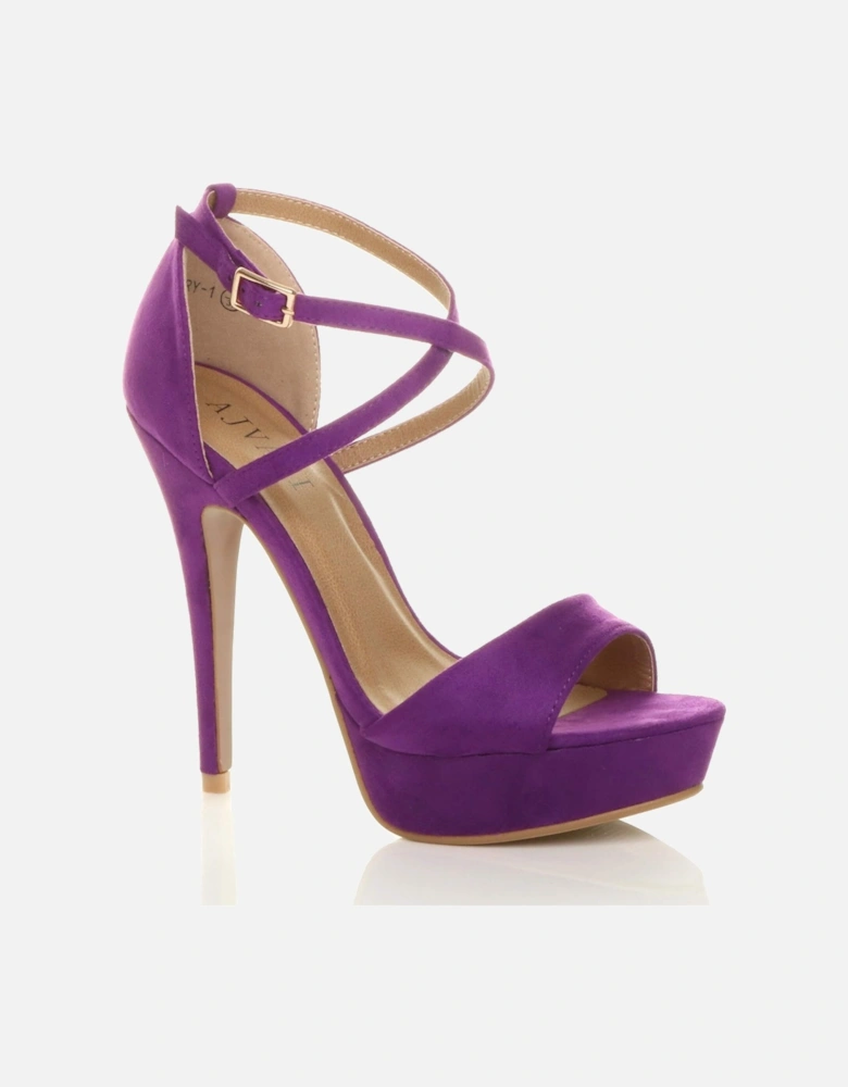 High  Heel Crossed Straps Platform Faux Suede 2 Part Heels