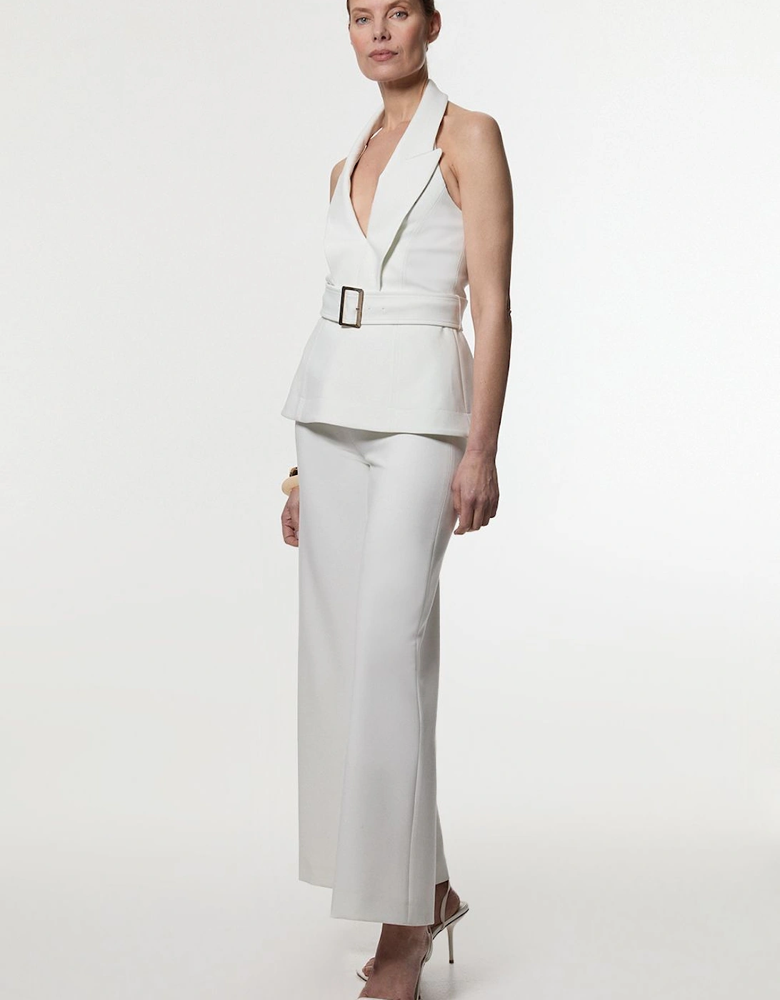 Compact Stretch Halterneck Tailored Wide Leg Jumpsuit, 2 of 1