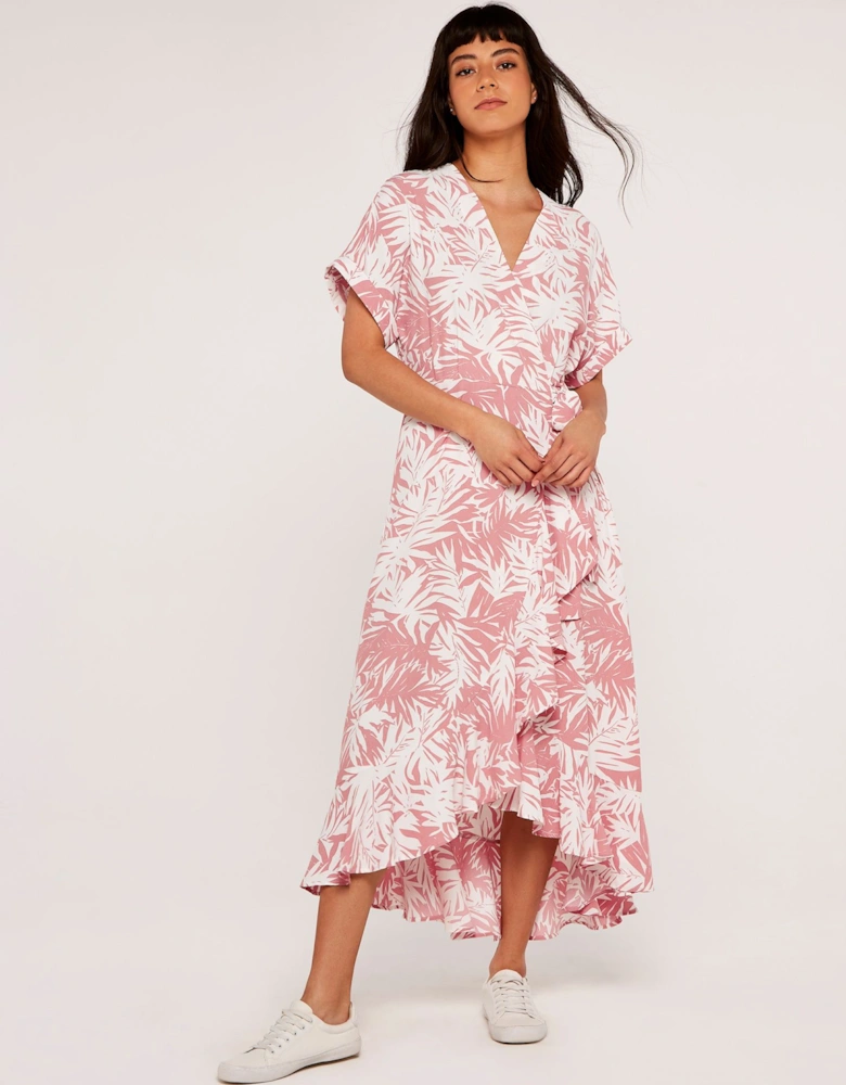 Leaf Ruffle Wrap Midi Dress