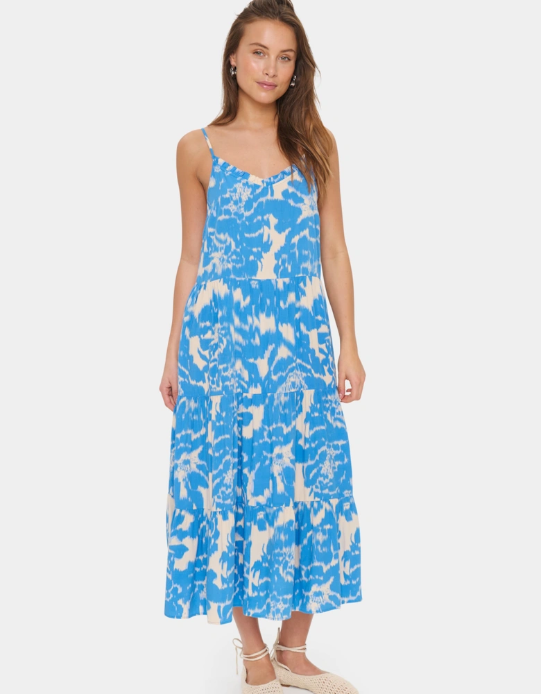 Eda Spaghetti Straps A-line Midi Dress Leopard Print