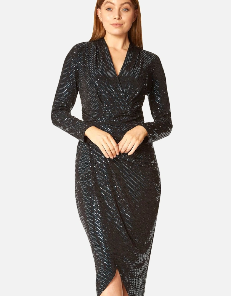 Sequin Embellished Ruched Wrap Dress