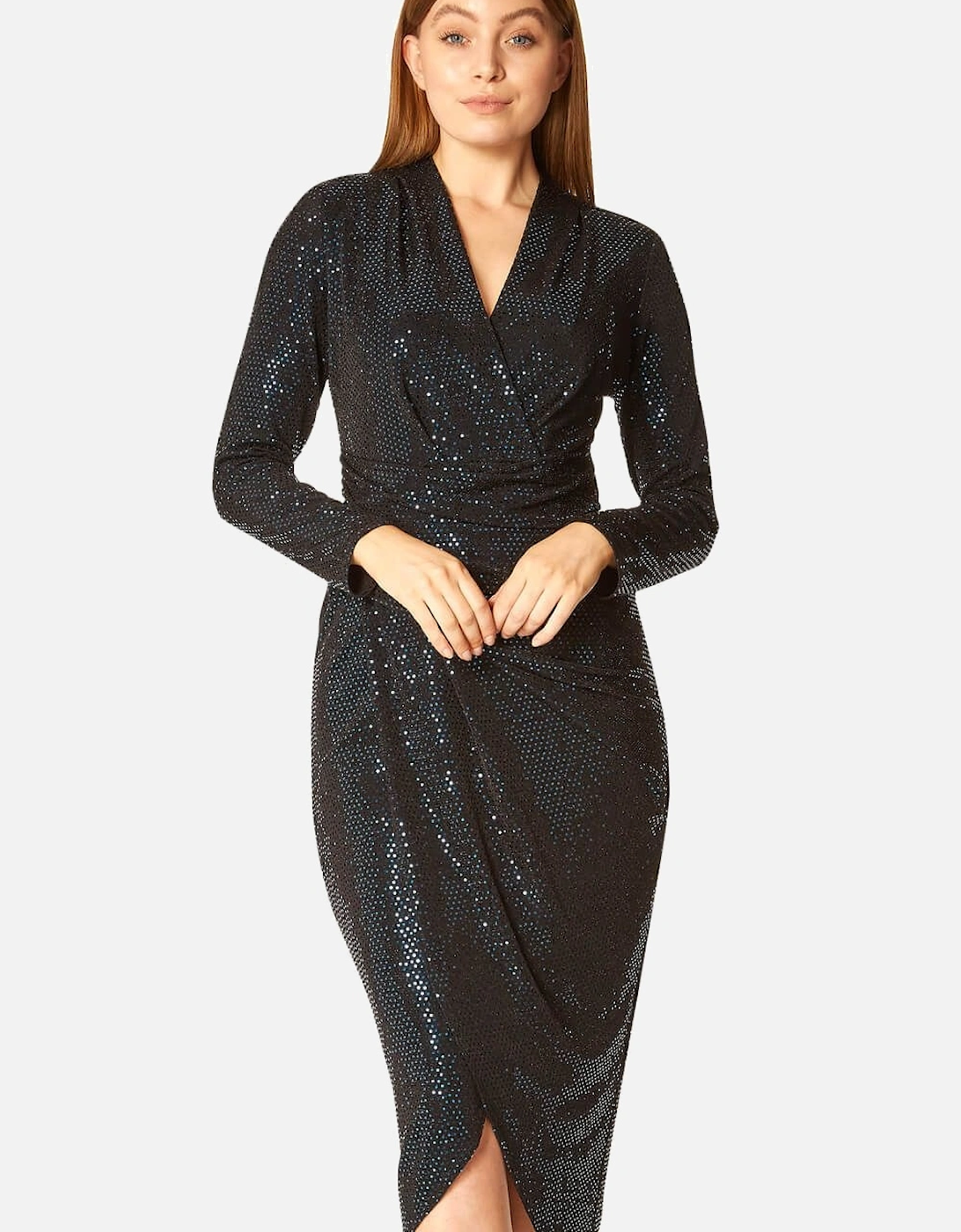 Sequin Embellished Ruched Wrap Dress, 2 of 1