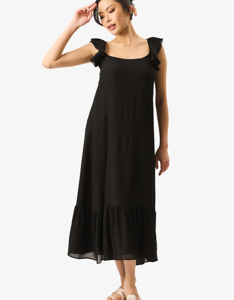Black Ruffle Short Sleeve Maxi Dress