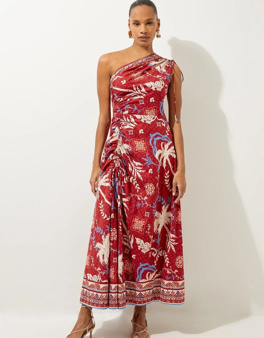 Printed Cotton Voile One Shoulder Midi Beach Dress, 2 of 1