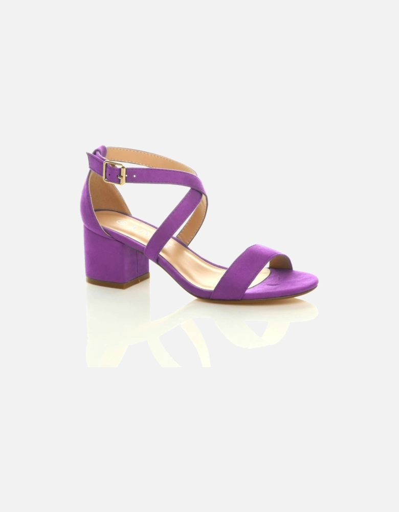 Mid Block Heel Crossed Straps Faux Suede Heeled Sandals