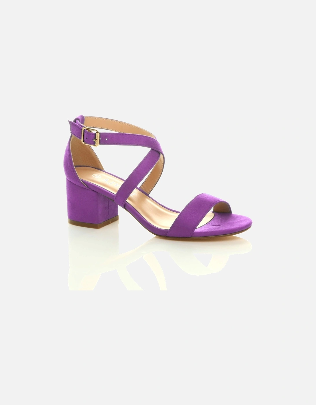 Mid Block Heel Crossed Straps Faux Suede Heeled Sandals, 2 of 1