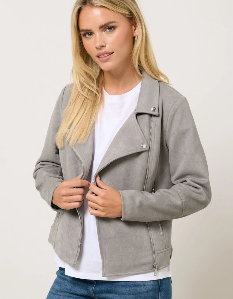 Petite Faux Suede Biker Jacket
