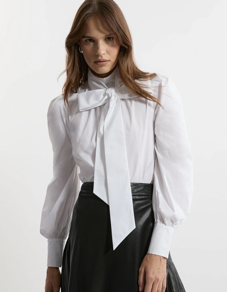 Cotton Poplin Pussybow Blouse