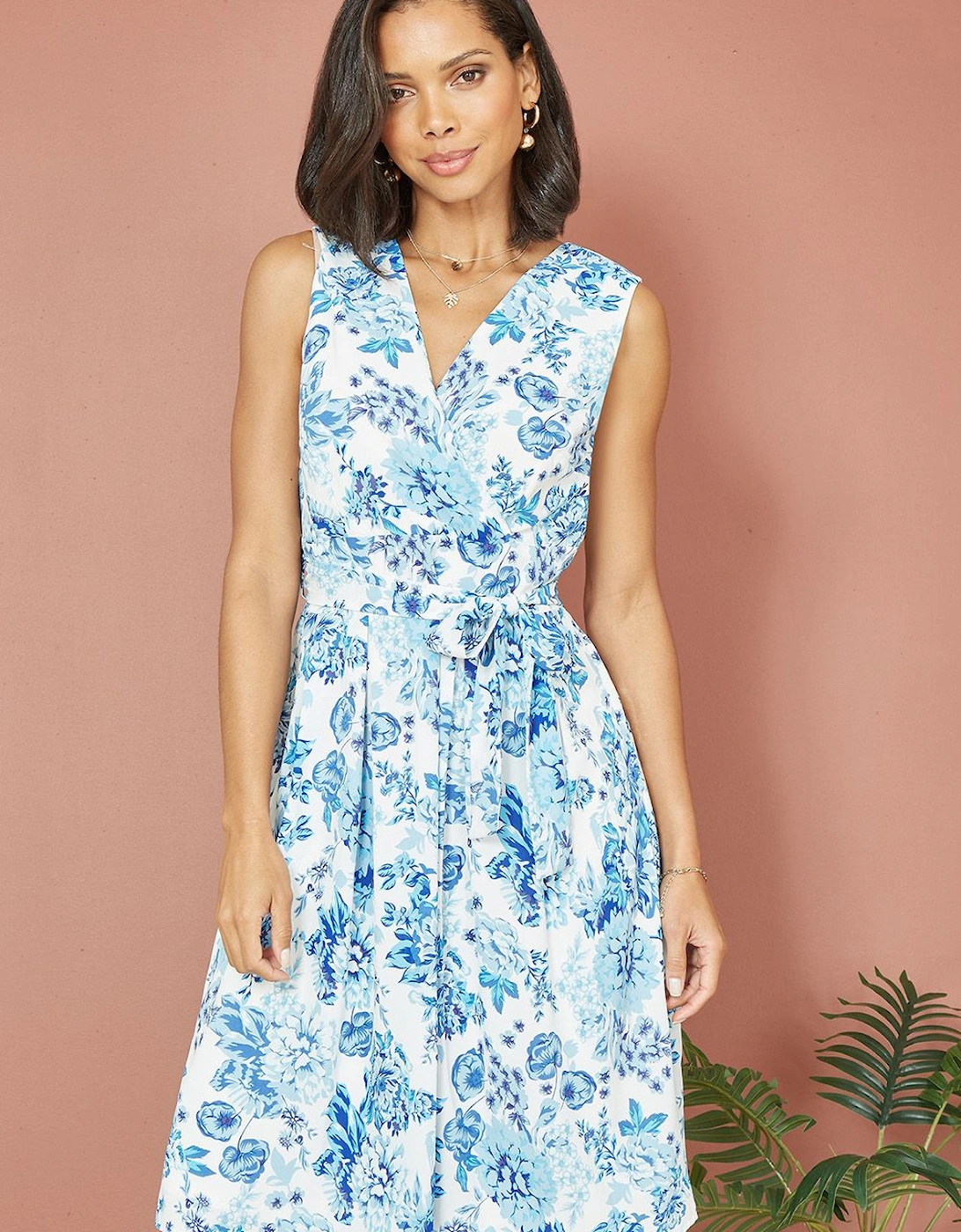 Blue Floral Wrap Over Skater Dress, 2 of 1