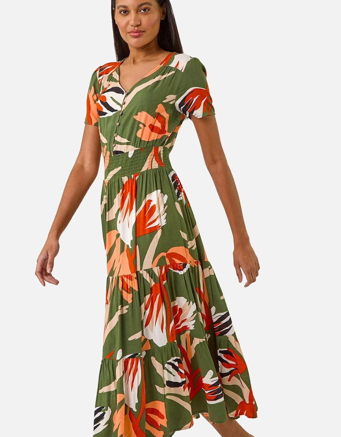 Leaf Print Tiered Maxi Dress, 2 of 1