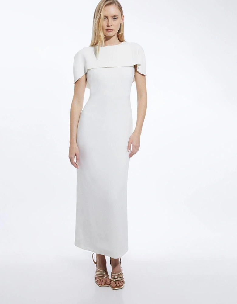 Compact Stretch Viscose Back Drape Tailored Midi Dress