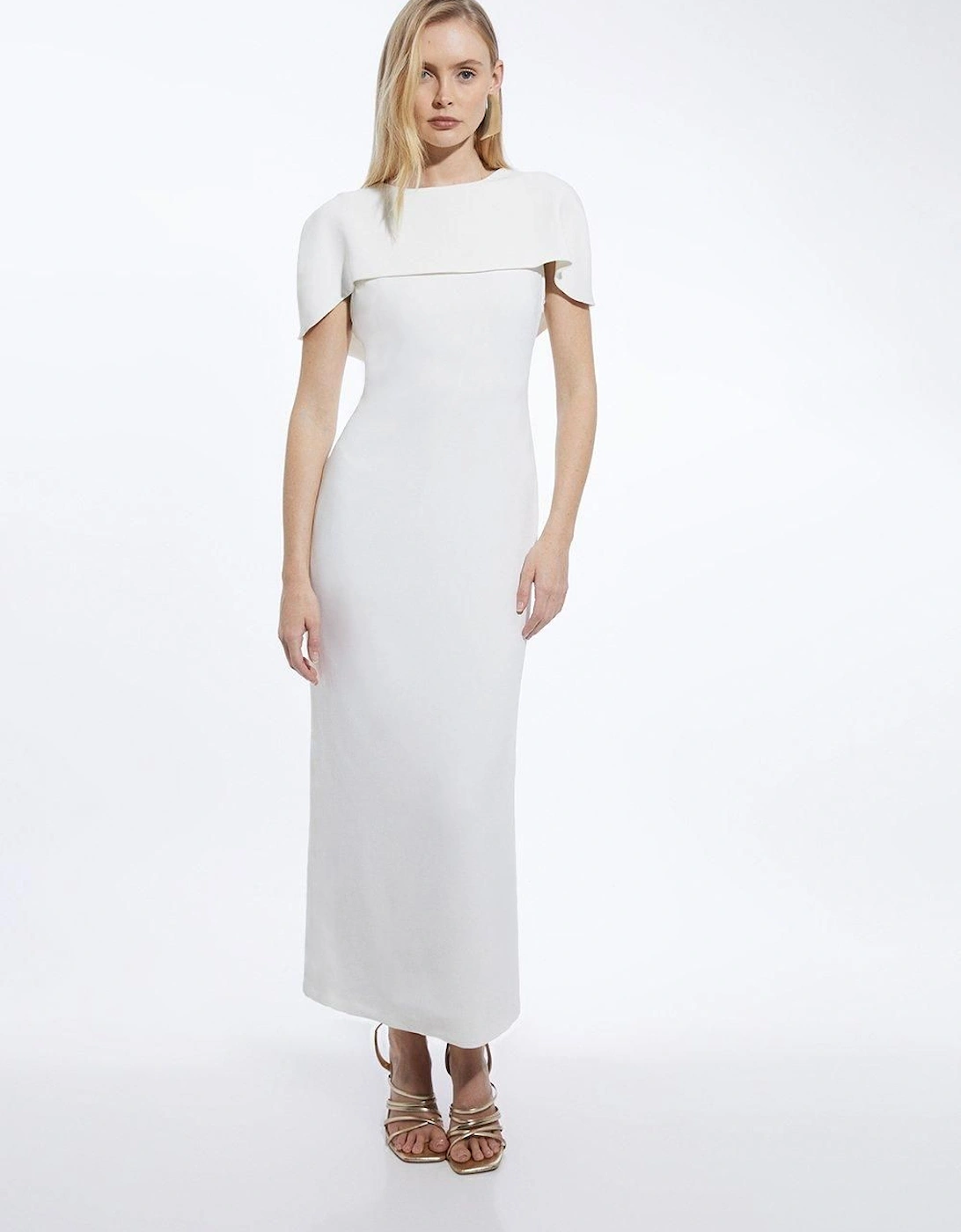 Compact Stretch Viscose Back Drape Tailored Midi Dress, 2 of 1