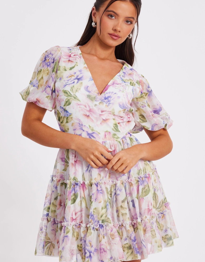 Multi Petite Frill Skater Dress