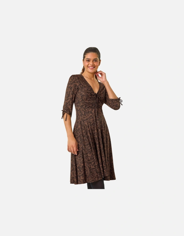Ditsy Paisley Print Gathered Dress