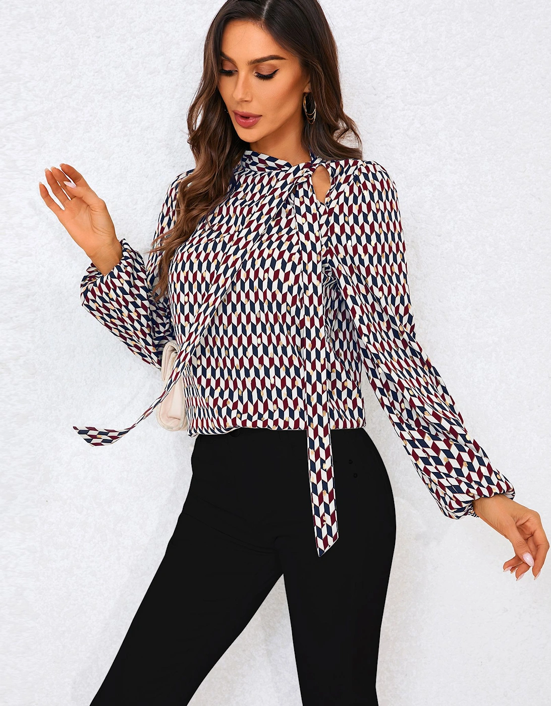 Geo Print Side Tie Blouse Top, 2 of 1