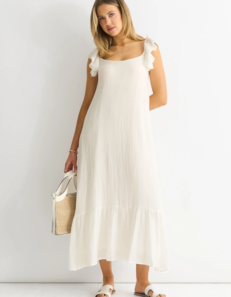 White Ruffle Short Sleeve Maxi Dress