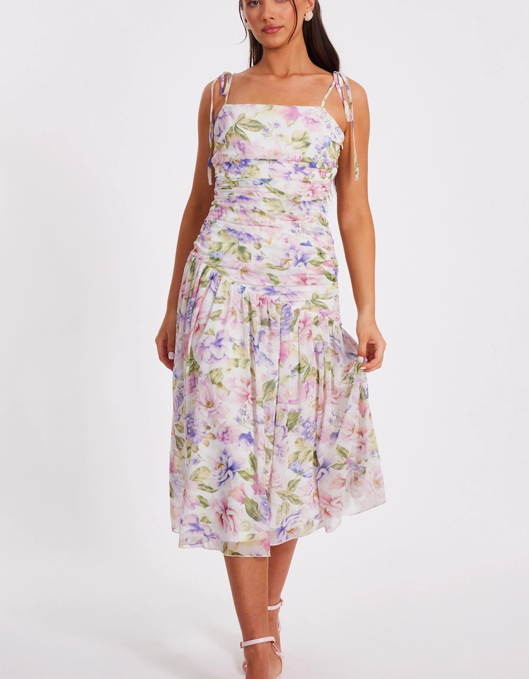 Multi Petite Chiffon Floral Midi Dress, 2 of 1