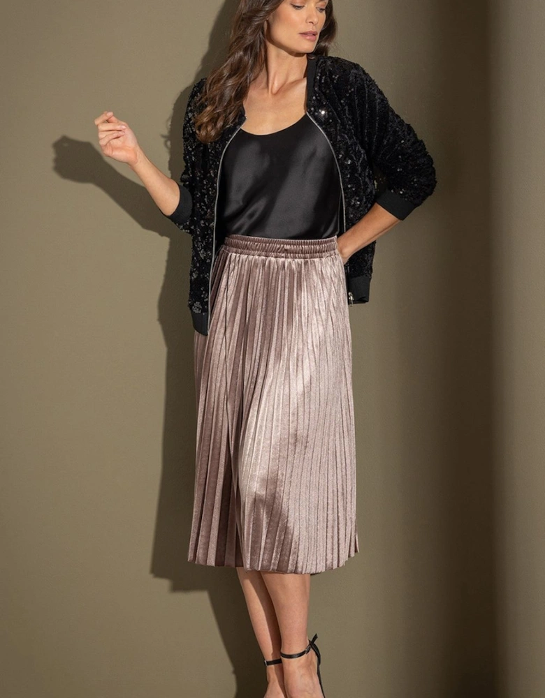 Velour Pleated Midi Skirt