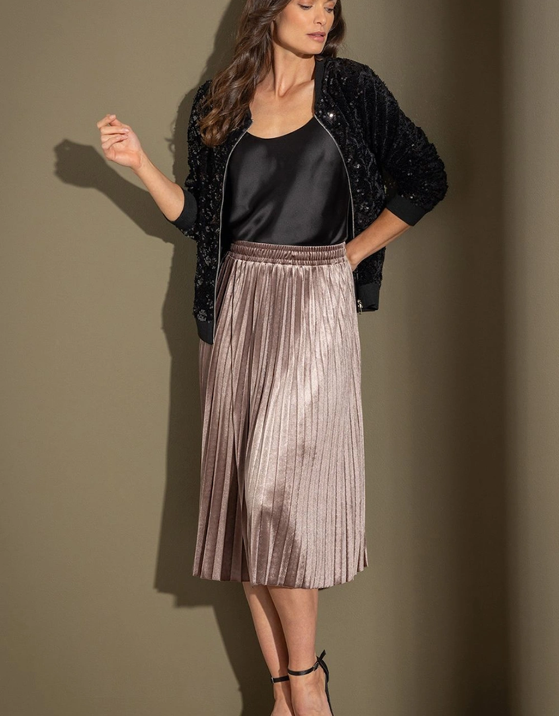 Velour Pleated Midi Skirt, 2 of 1