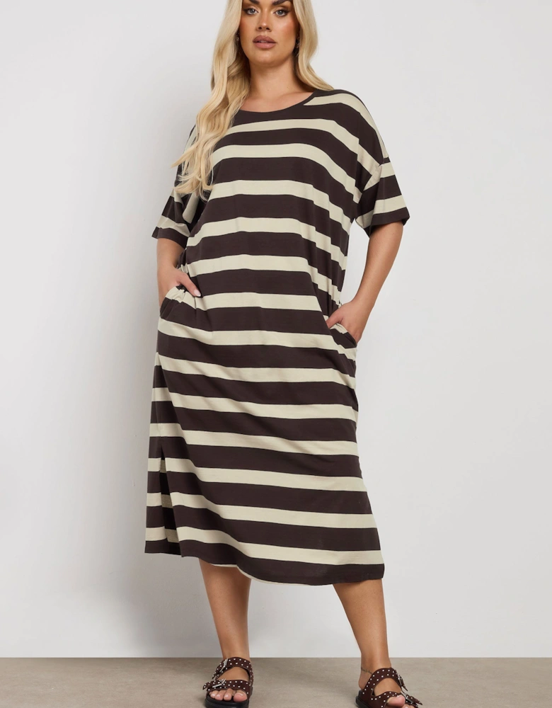 Stripe Oversized Pocket Detail Midi Dress