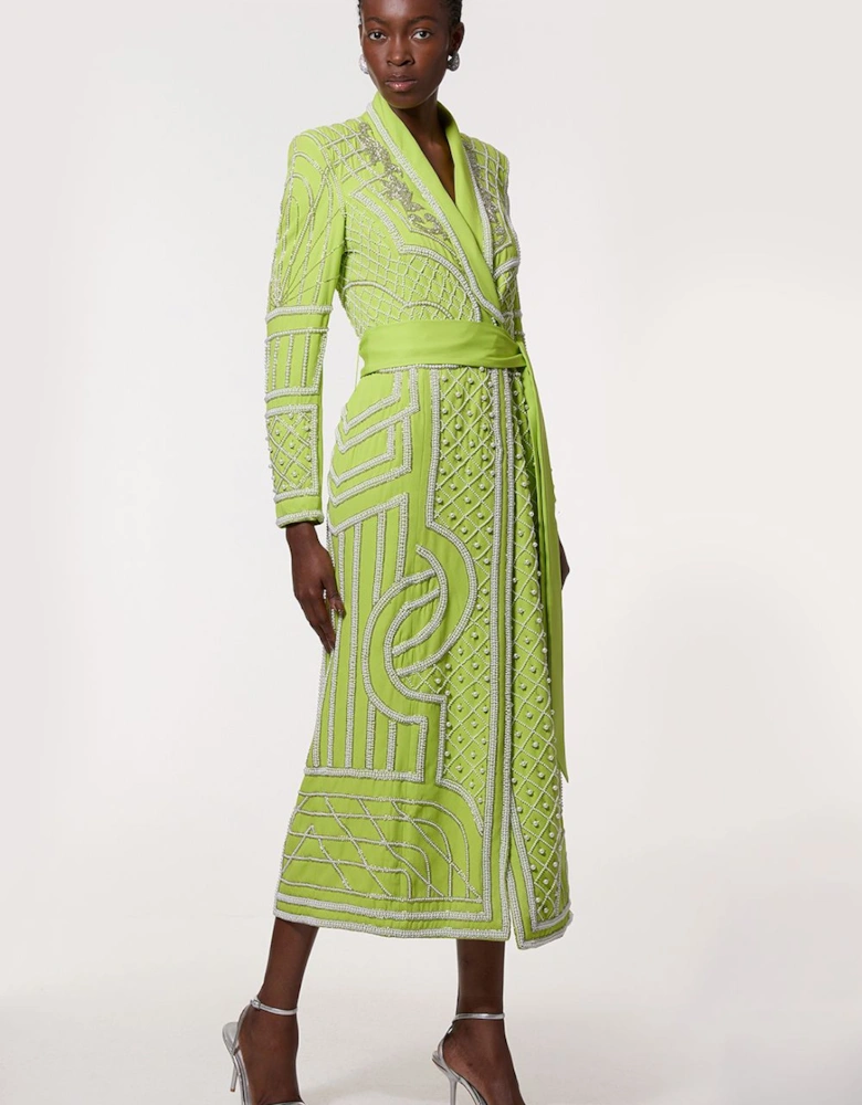 Crystal Embellished Woven Maxi Blazer Dress