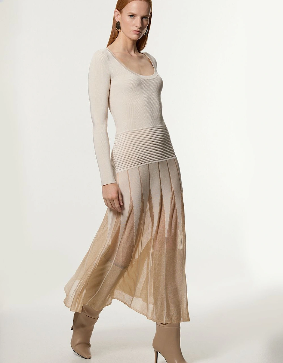 Tall Slinky Knit Scooped Neck Sheer Detail Maxi Dress, 2 of 1