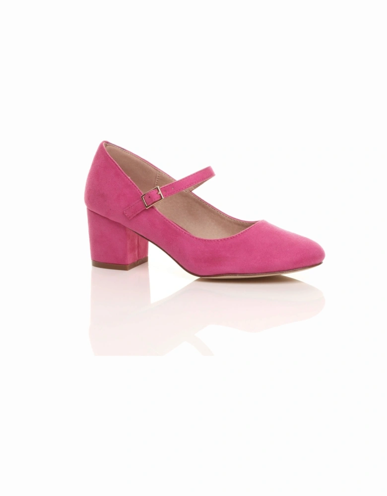 Mid Block Heel Mary Jane Faux Suede Court Shoes