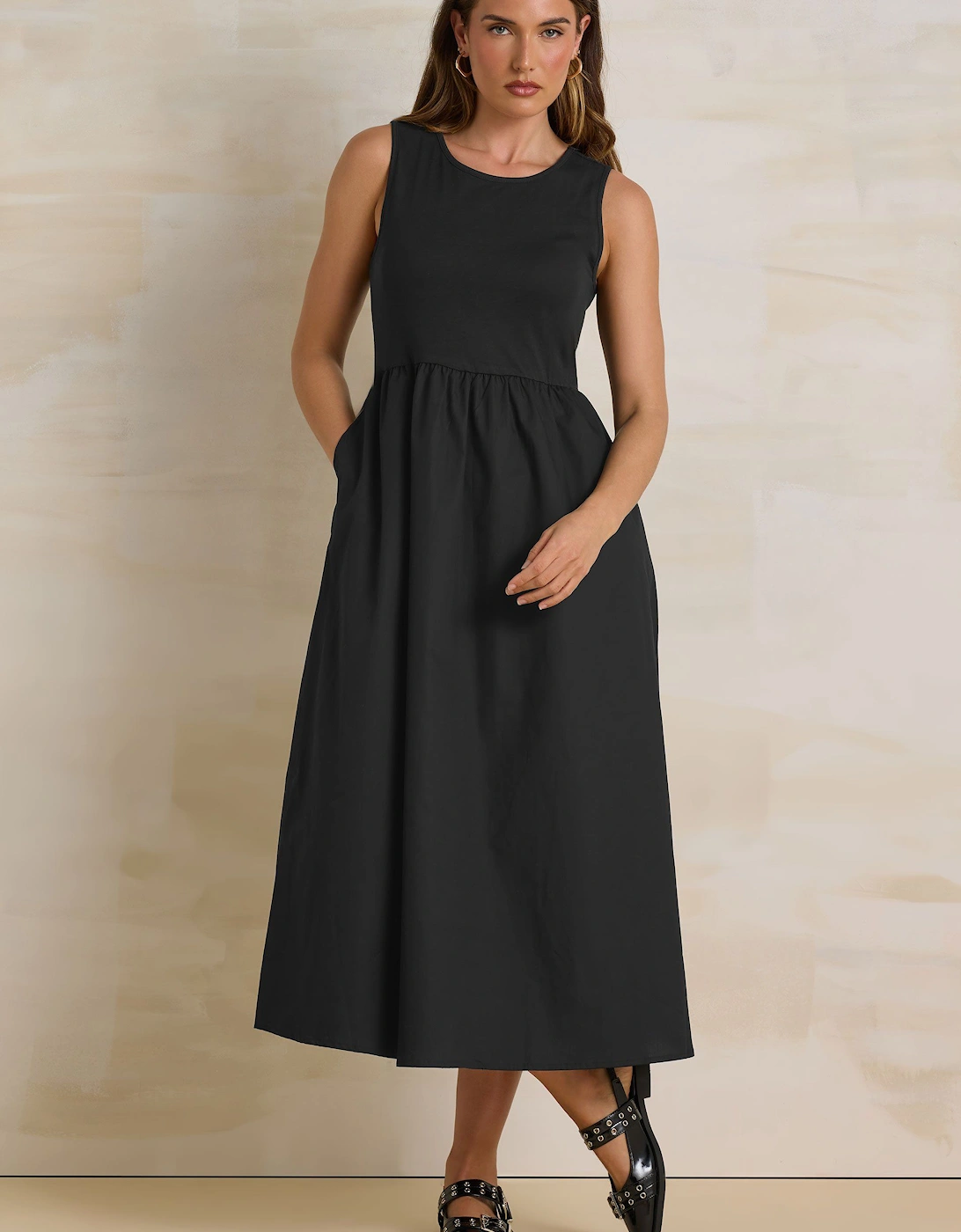 Tall Jersey & Woven Midi Dress, 2 of 1