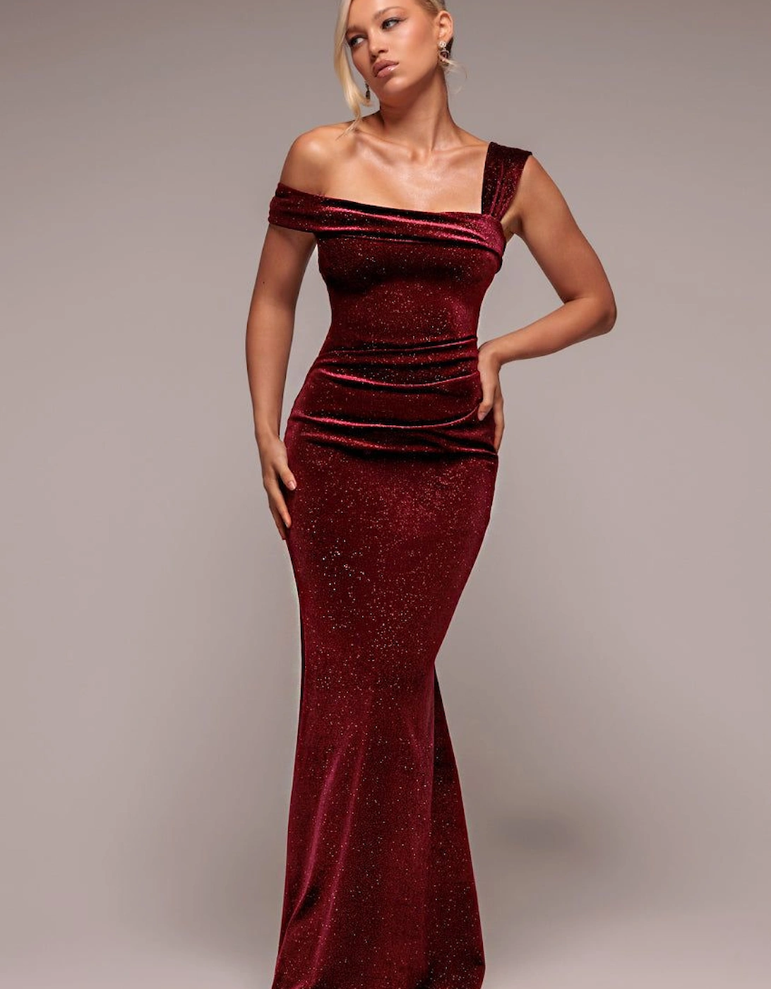 Glitter Polka Dot Velvet One Shoulder Maxi Dress, 2 of 1