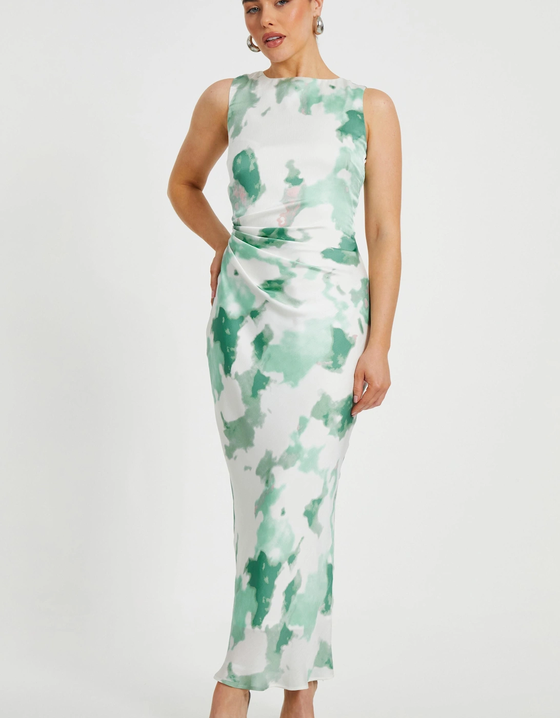 Green Petite Satin Marble Midaxi Dress, 2 of 1