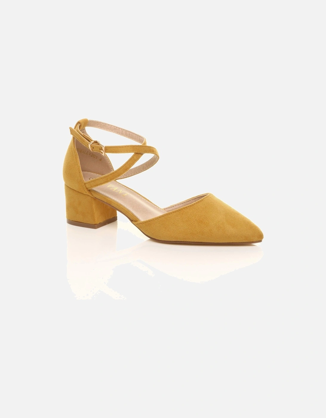 Mid Block Heel Crossed Strap Pointed Toe Faux Suede 2 Part Heels, 2 of 1