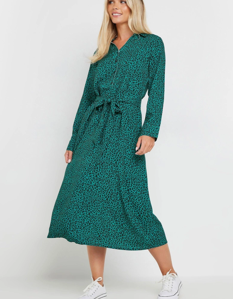 Petite Leopard Print Midi Shirt Dress