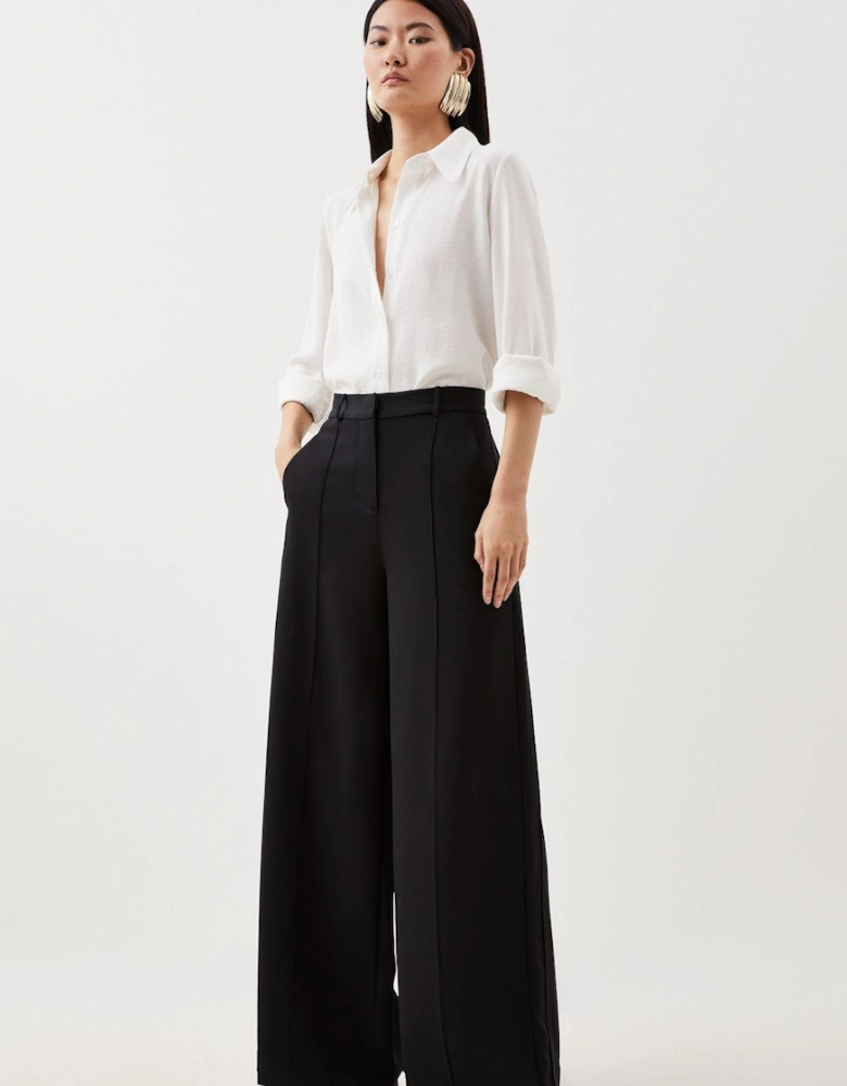 Petite Premium Woven Viscose Crepe Wide Leg Trouser