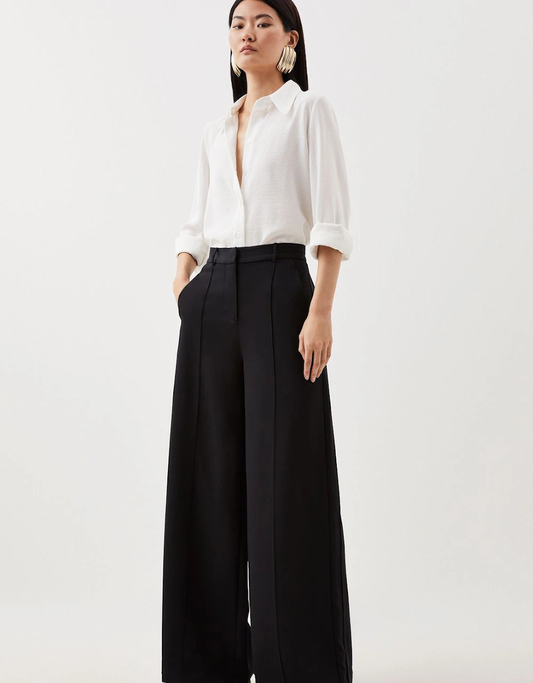 Petite Premium Woven Viscose Crepe Wide Leg Trouser, 2 of 1