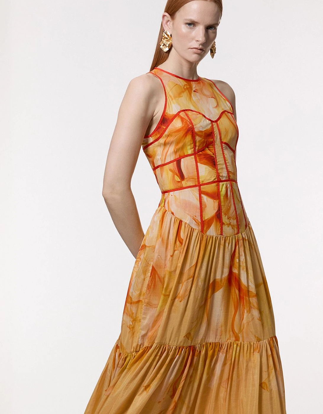 Ombre Floral Silk Cotton Halter Maxi Dress, 2 of 1