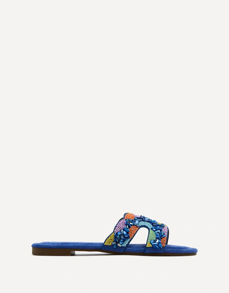 Zahara Cobalt Blue Faux Suede Embellished Slider Sandal