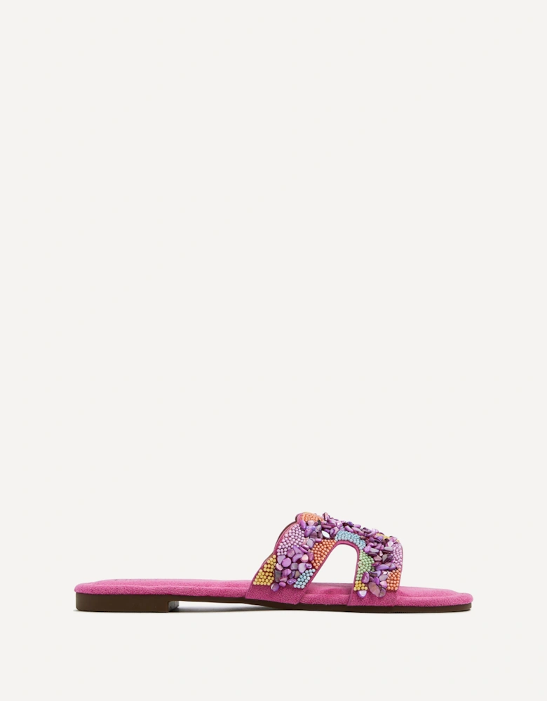 Zahara Fuchsia Faux Suede Embellished Slider Sandal