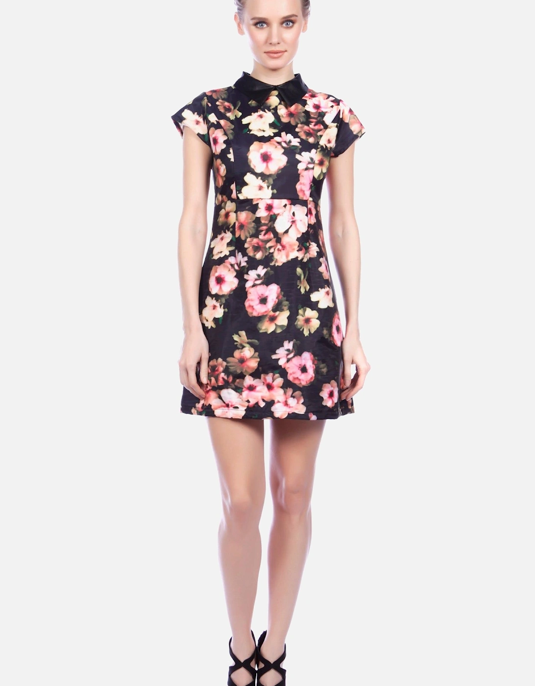 Floral Print Collared Mini Dress, 2 of 1