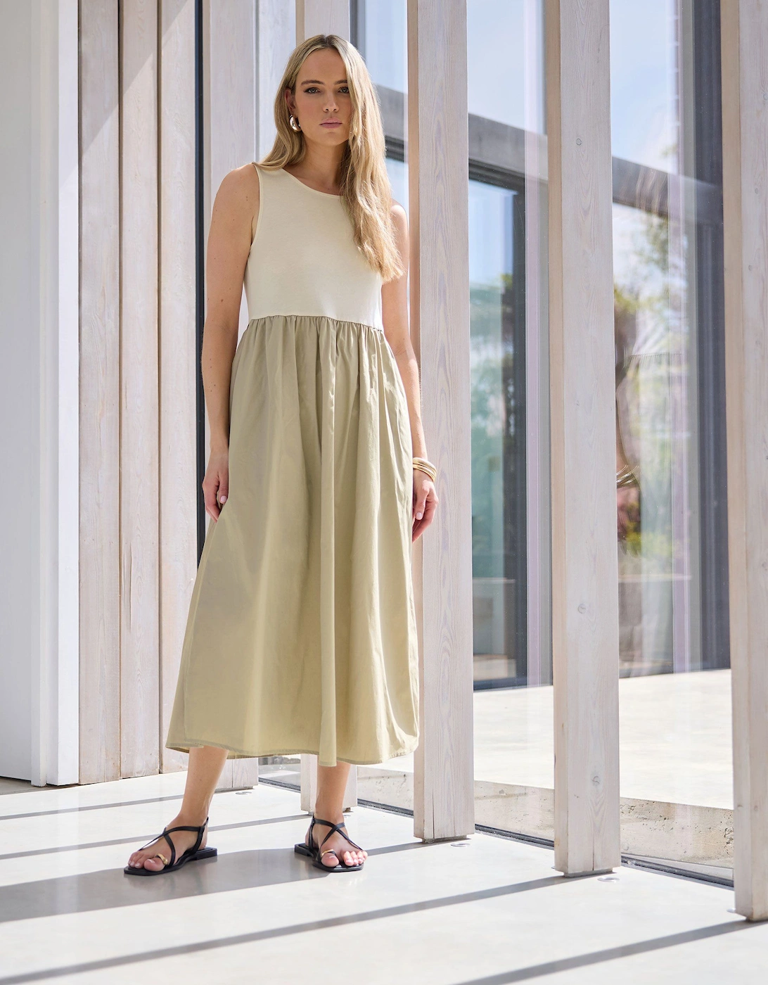Tall Jersey & Woven Midi Dress, 2 of 1