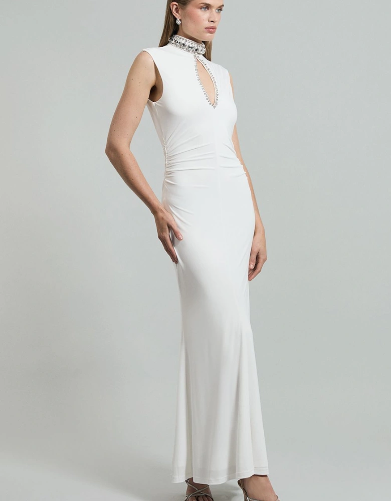 Embellished Jersey Crepe Maxi Dress