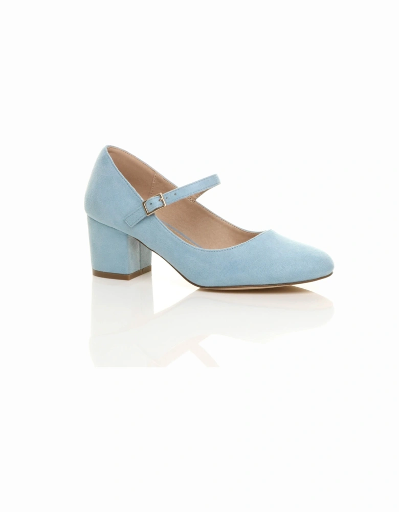 Mid Block Heel Mary Jane Faux Suede Court Shoes
