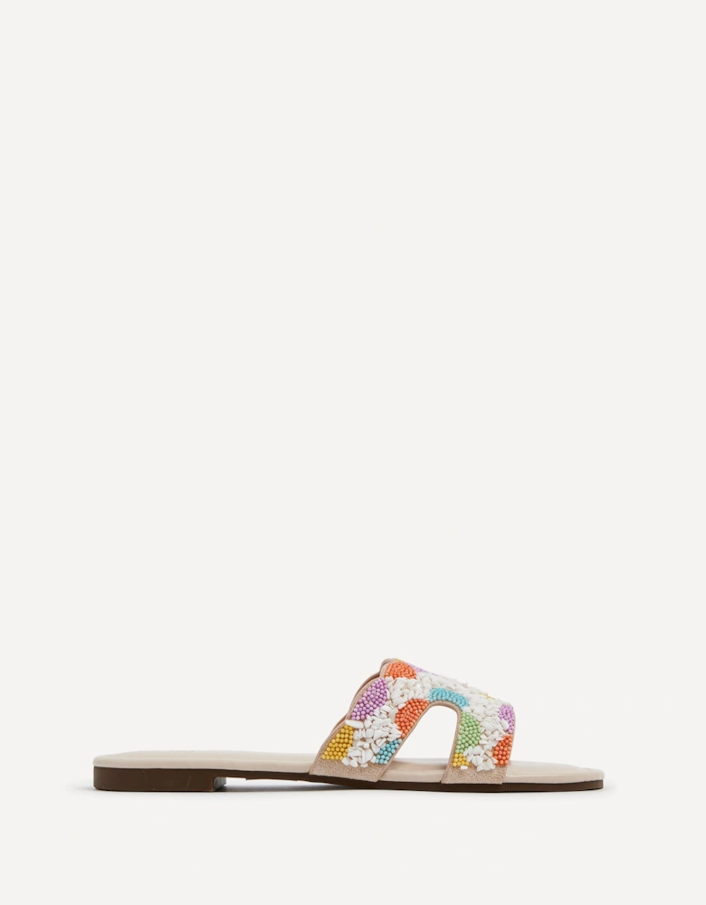 Zahara Nude Faux Leather Embellished Slider Sandal
