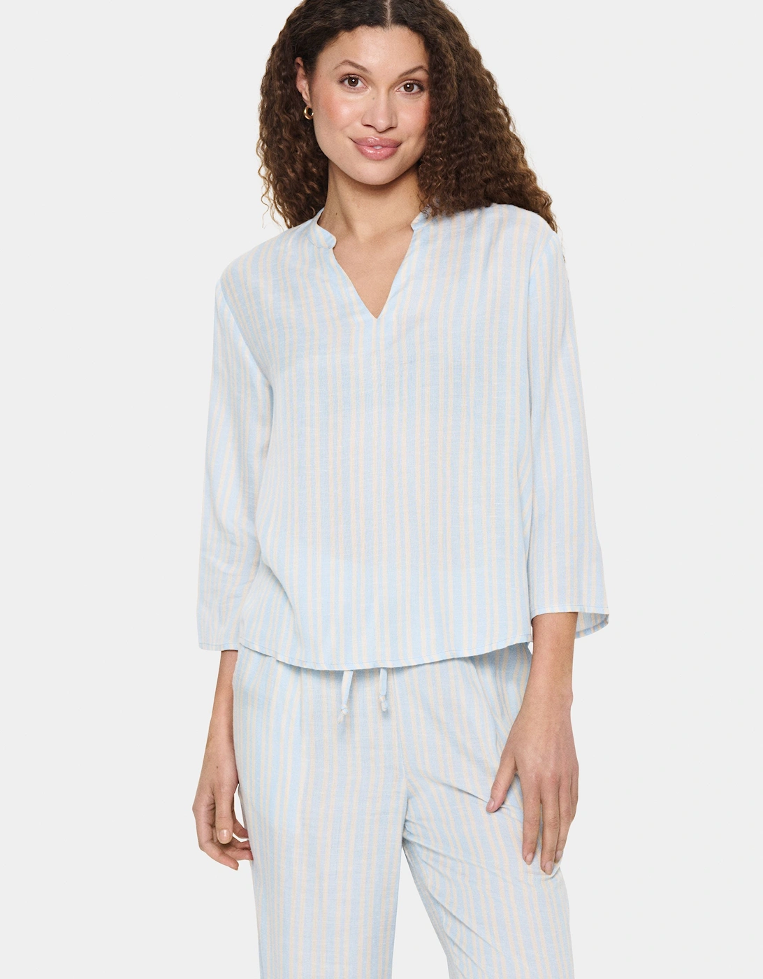 KathaSZ V-Neck 3/4 Sleeve Blouse Striped, 2 of 1