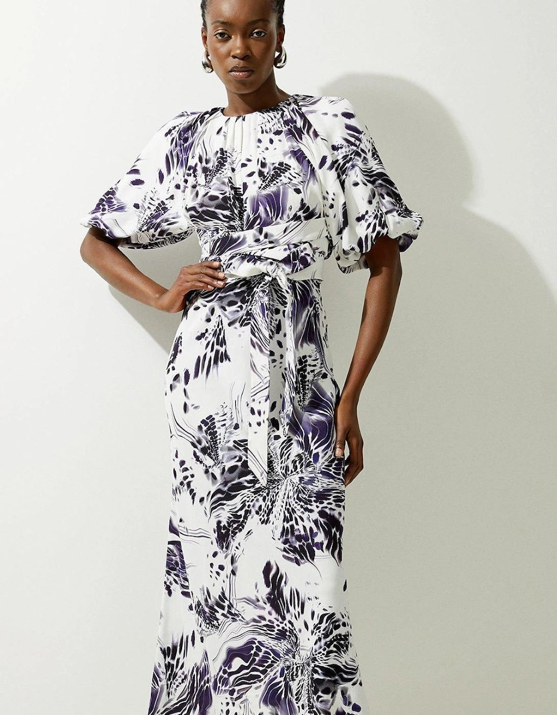 Abstract Floral Satin Woven Midi Dress, 2 of 1