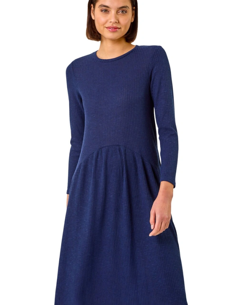 Ribbed Drop Waist Stretch Midi Dress