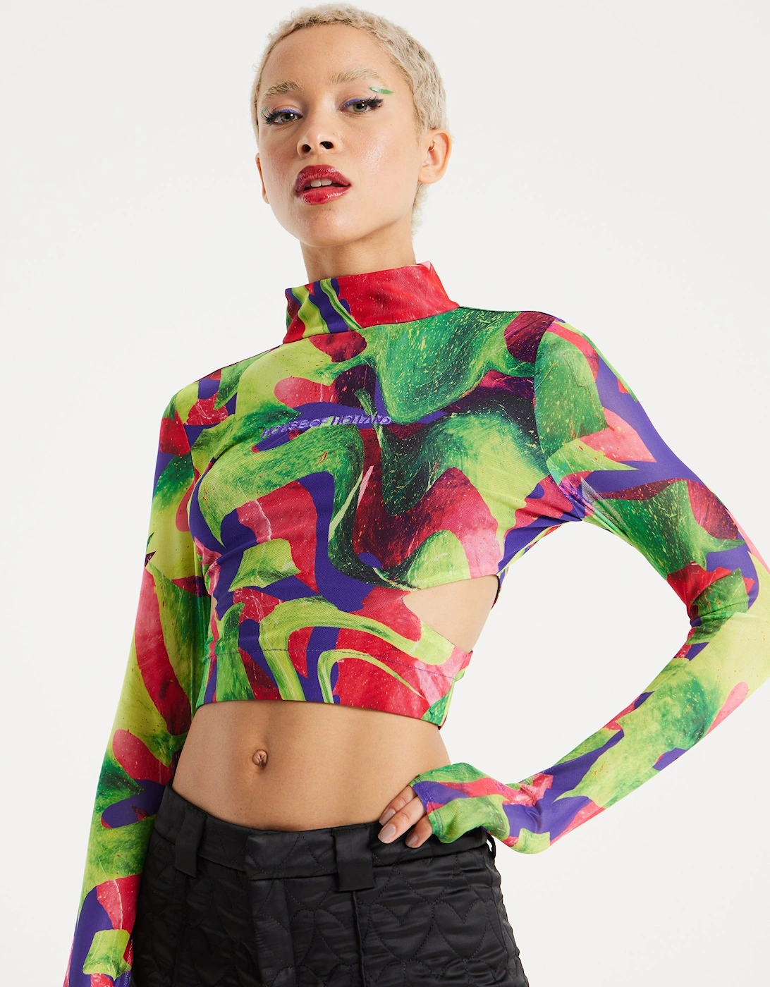 Abstract Multicolour Print Crop Top, 2 of 1