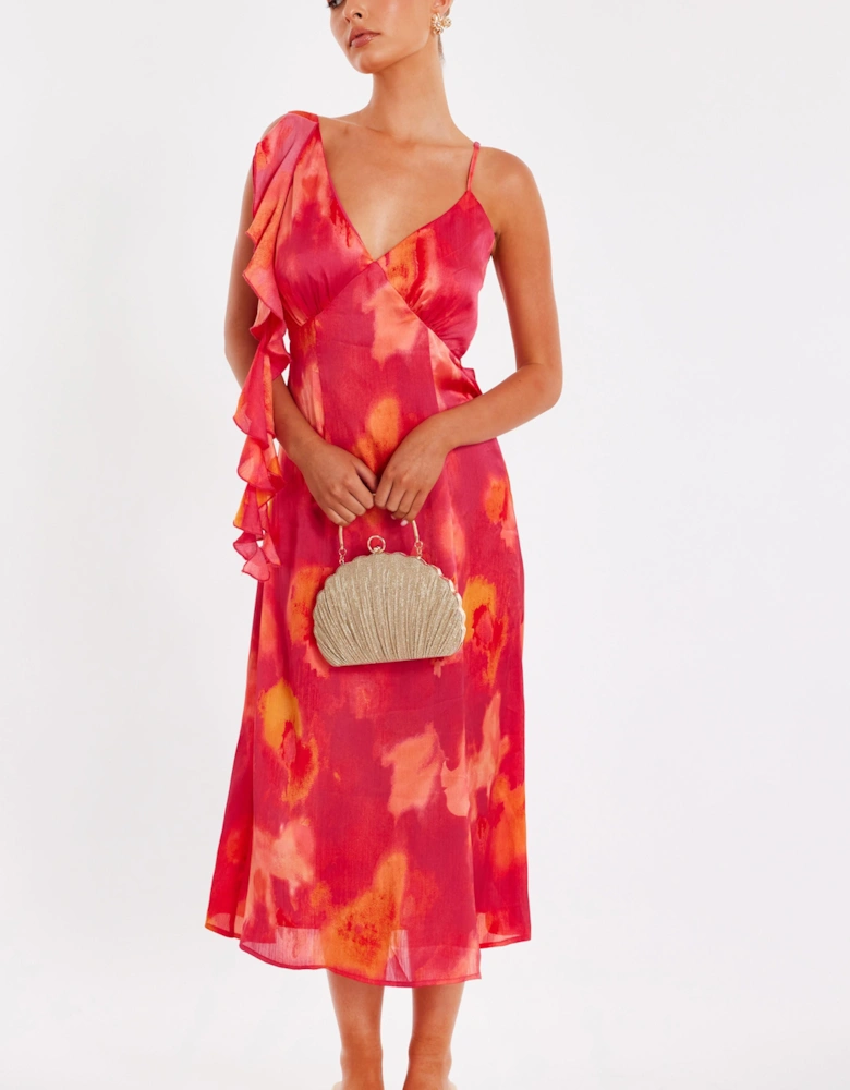 Pink Satin Marble Midi Dress