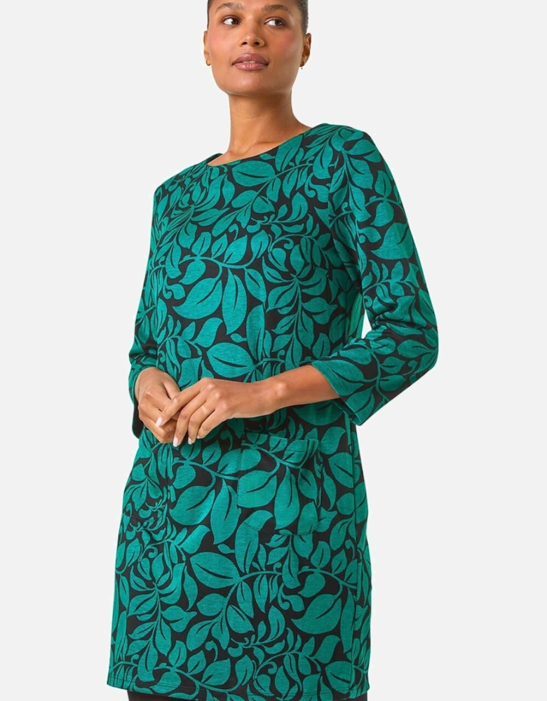 Leaf Print Pocket Detail Shift Dress